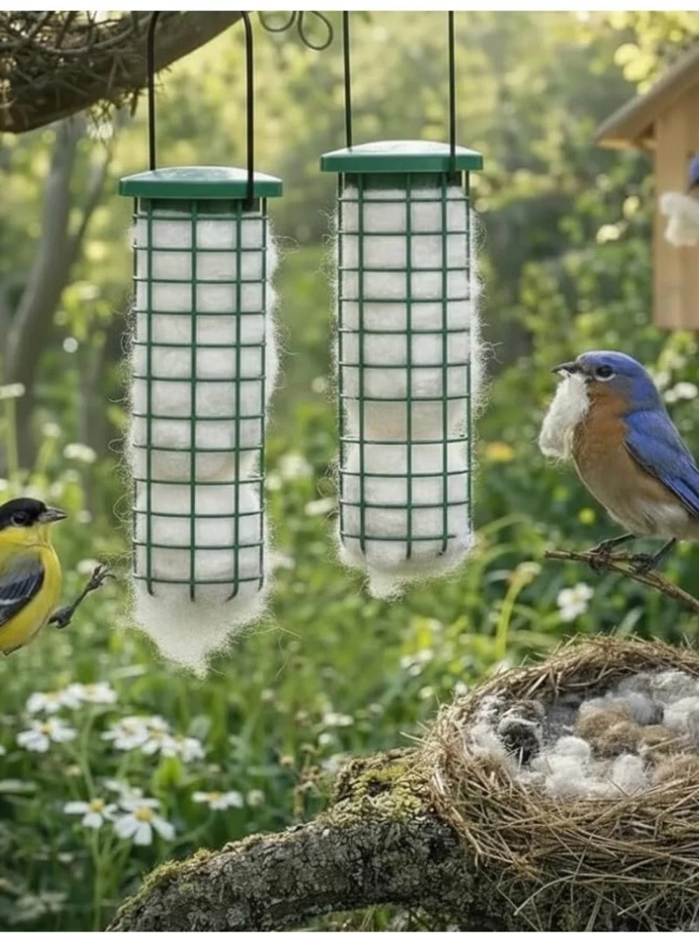 Fiber Bird Nesting Feeder with Green Top — 2-Pack